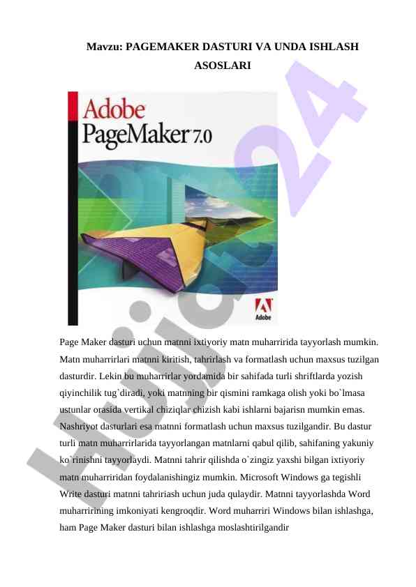 Pagemaker dasturida ishlash asoslari