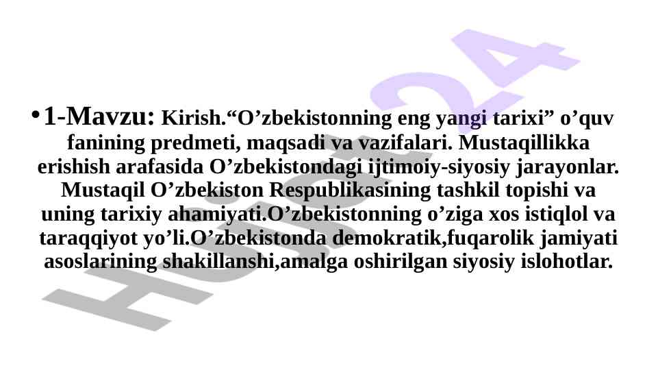O'zbekistonning eng yangi tarixi kirish