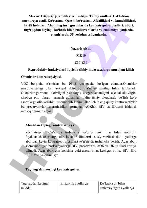 Ixtiyoriy jarrohlik sterilizatsiya tabiiy usullari