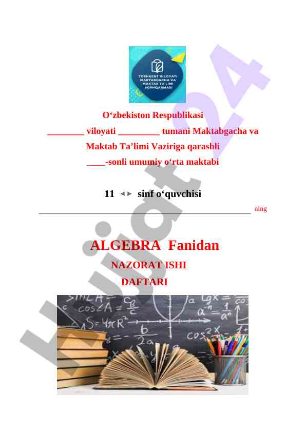 Algebra fanidan nazorat ishlari va hisoblash usullari