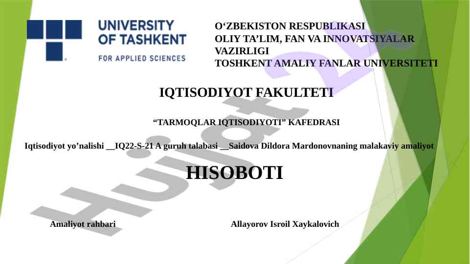Xalq banki malakaviy amaliyot hisoboti