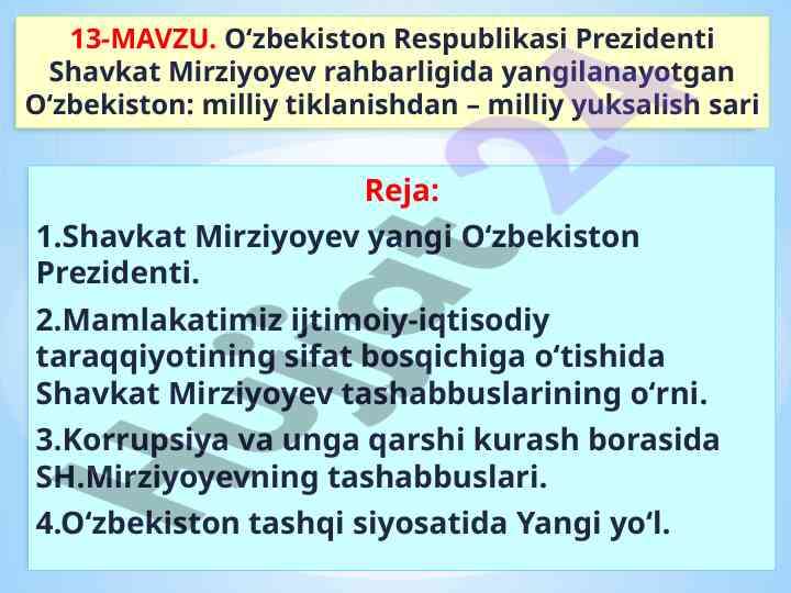 Milliy tiklanishdan milliy yuksalish sari yangilanishlar