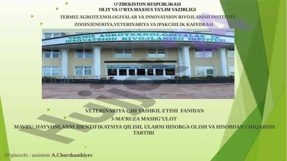 Hayvonlarni identifikatsiya qilish taqdimoti