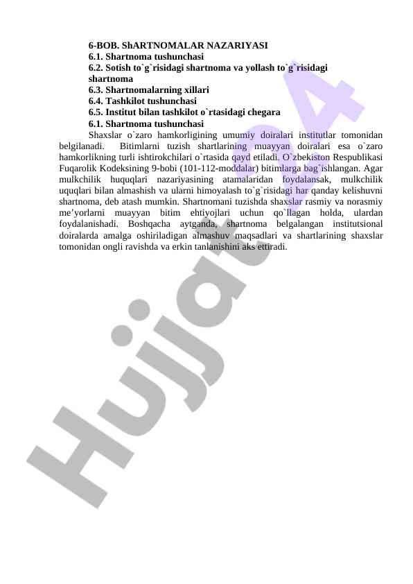 Shartnoma tushunchasi va xillari nazariyasi
