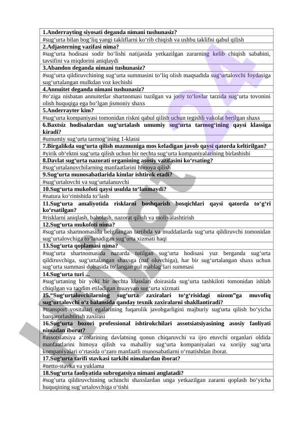 Sug‘urta siyosati va o‘ziga xos asosiy atamalar