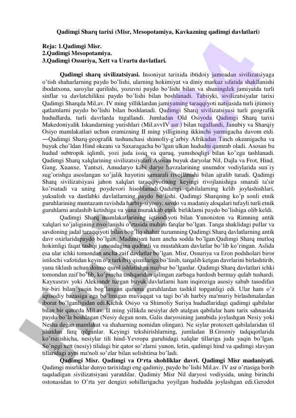 Qadimgi sharq tarixi: sivilizatsiyalar va mamlakatlar