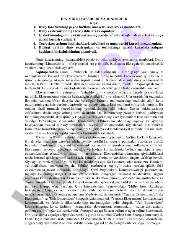 Diniy mutaassidlik va dindorlik tahlili