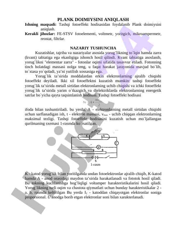 Plank doimiysini aniqlash tajribasi