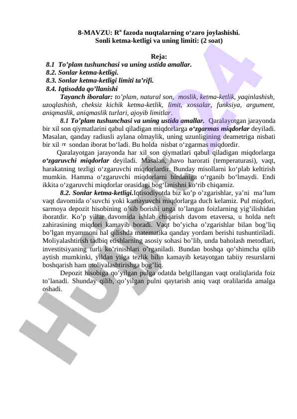 Rn fazoda nuqtalarning o‘zaro joylashishi