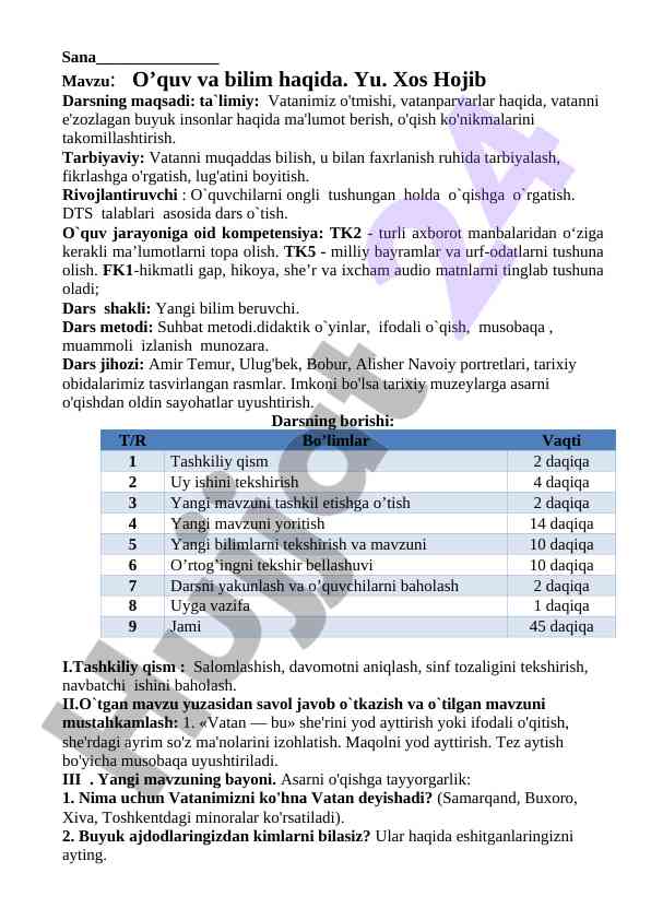 O‘quv va bilim haqda ma’lumot beruvchi dars