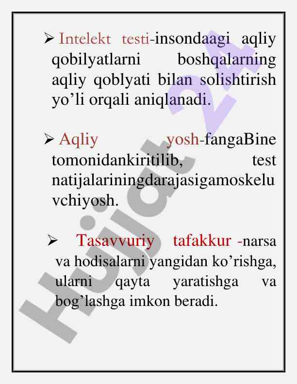 Intelekt testining aqliy qobilyatlarni aniqlash usullari