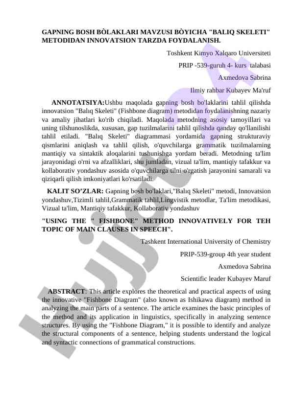 Innovatsion yondashuvda baliq skeleti metodi tahlili