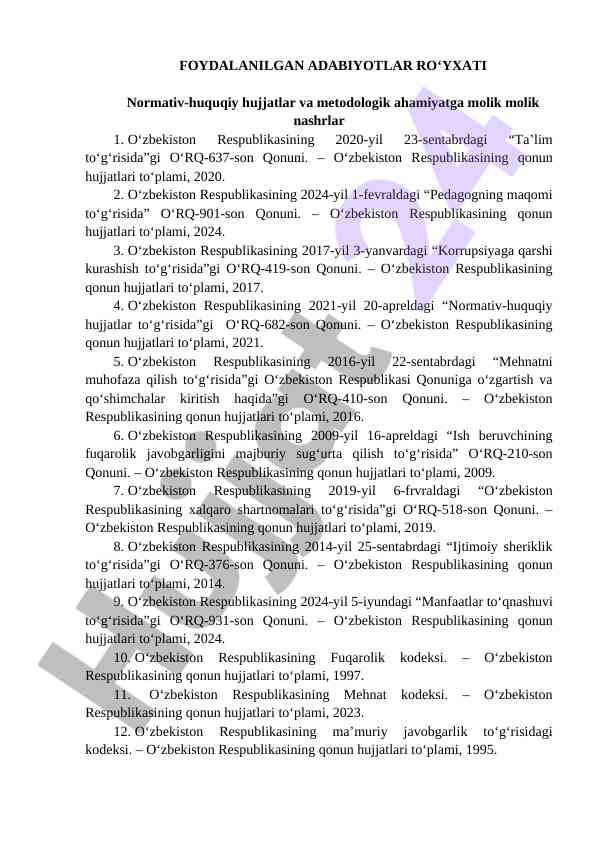 Normativ-huquqiy hujjatlar ro'yxati o'zbekiston