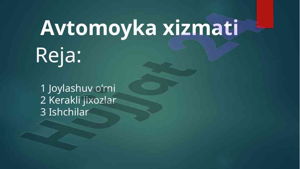 Avtomoyka xizmati reja va ish jarayoni
