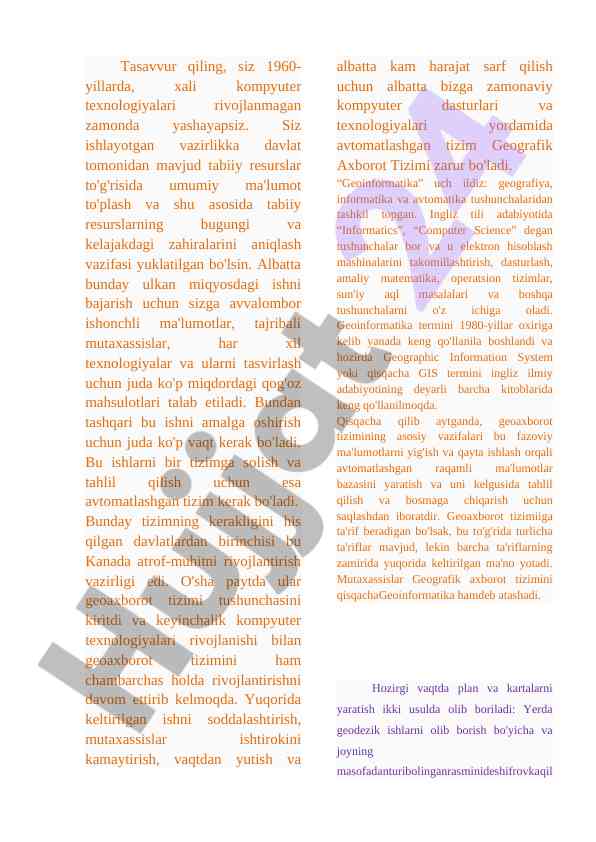 Geoaxborot tizimlarining rivojlanishi va ahammiyati