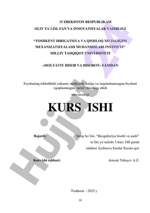 Foydaning ishtiroki va moliyaviy natijalar hisobi