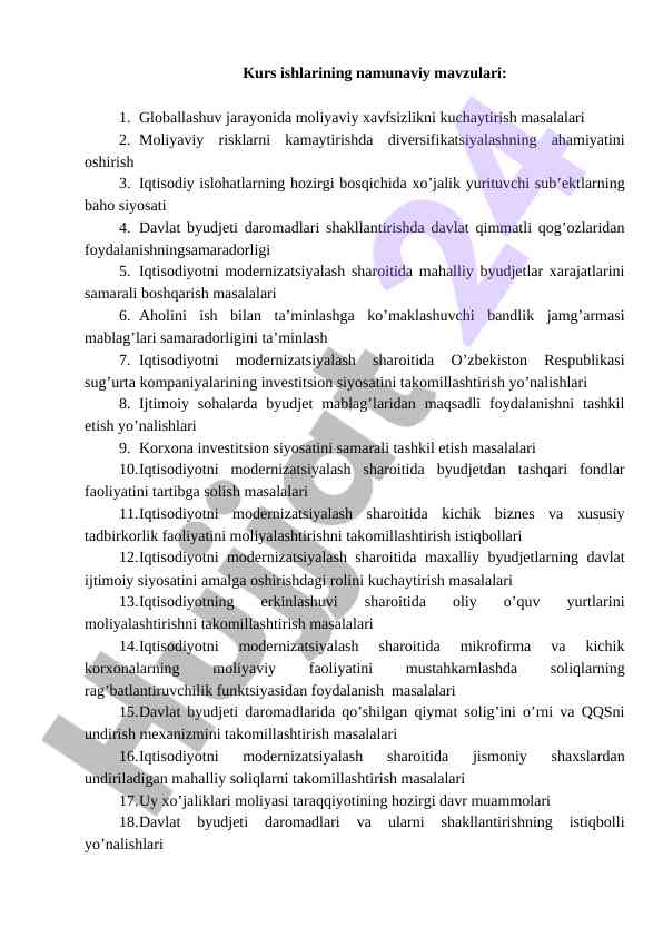 Namunaviy mavzular bo'yicha kurs ishlari