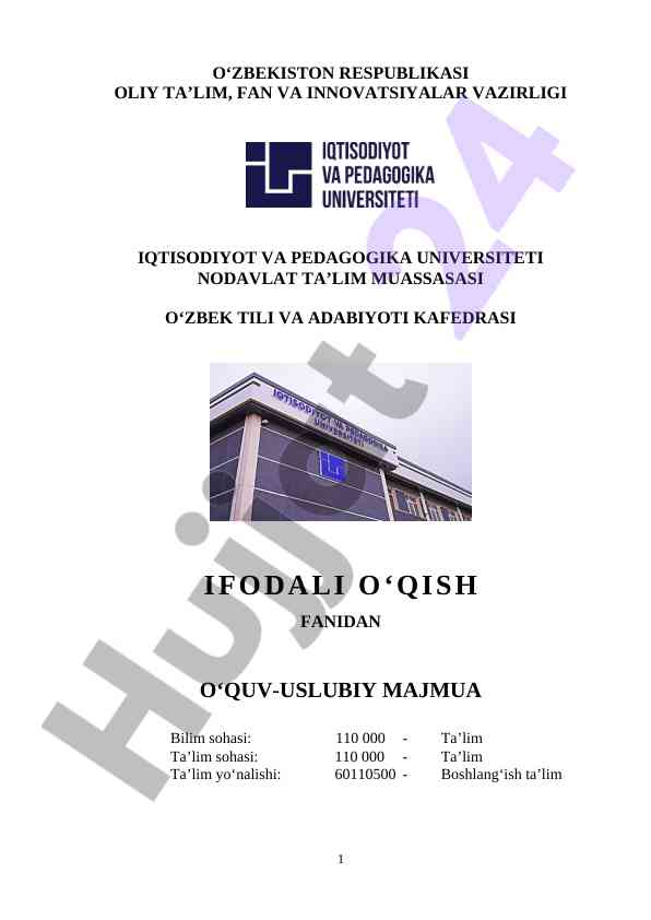 Ifodali o‘qish fanidan o‘quv-uslubiy majmua