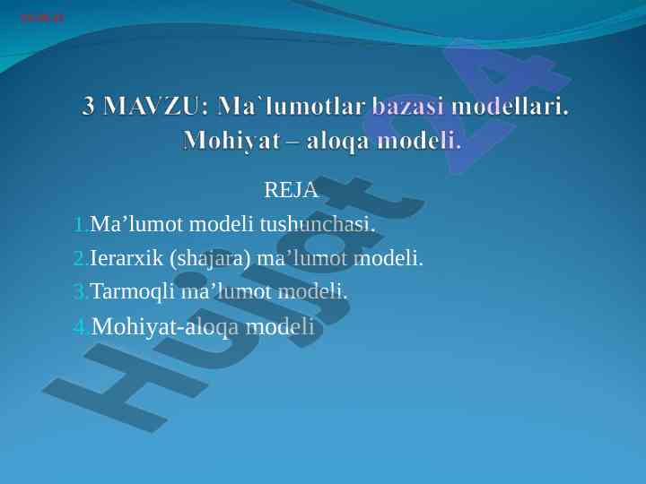 Ma'lumot modellari tushunchasi va turlari