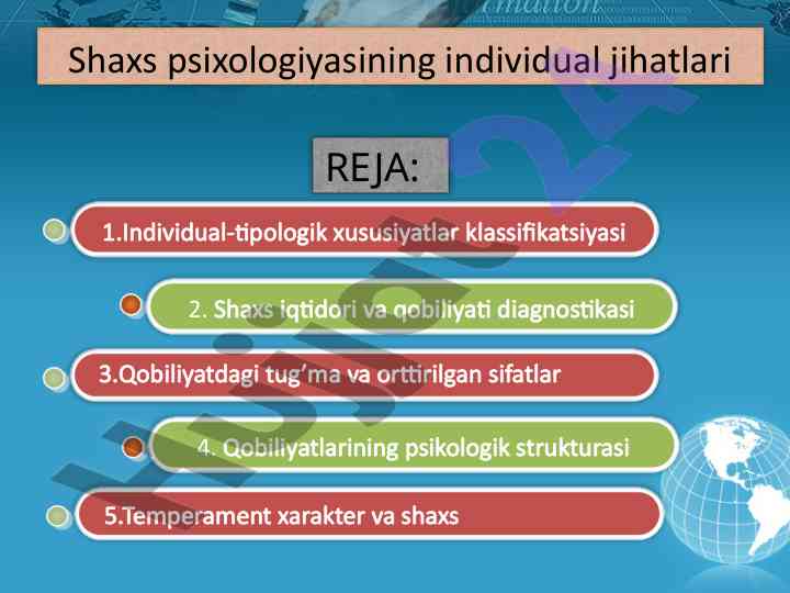 Shaxs Psixologiyasining Individual Jihatlari