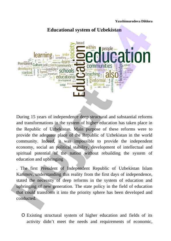 Educational reforms in uzbekistan over 15 years