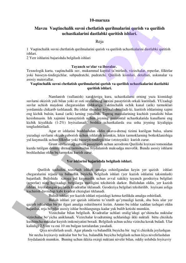 Vaqtinchalik suvni chetlatish qurilmalarini qurish