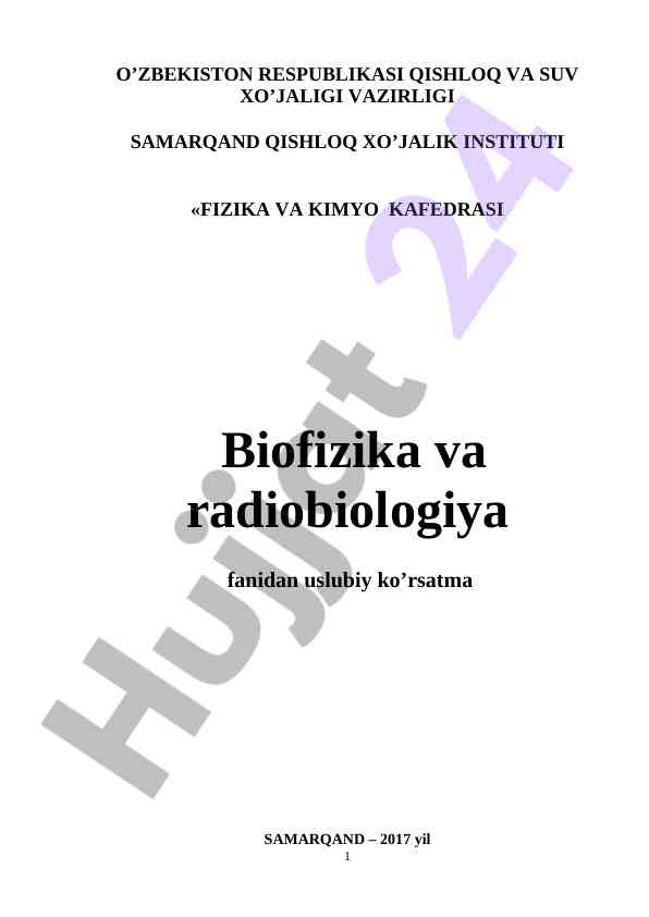 Biofizika va radiobiologiya fanidan uslubiy ko'rsatma