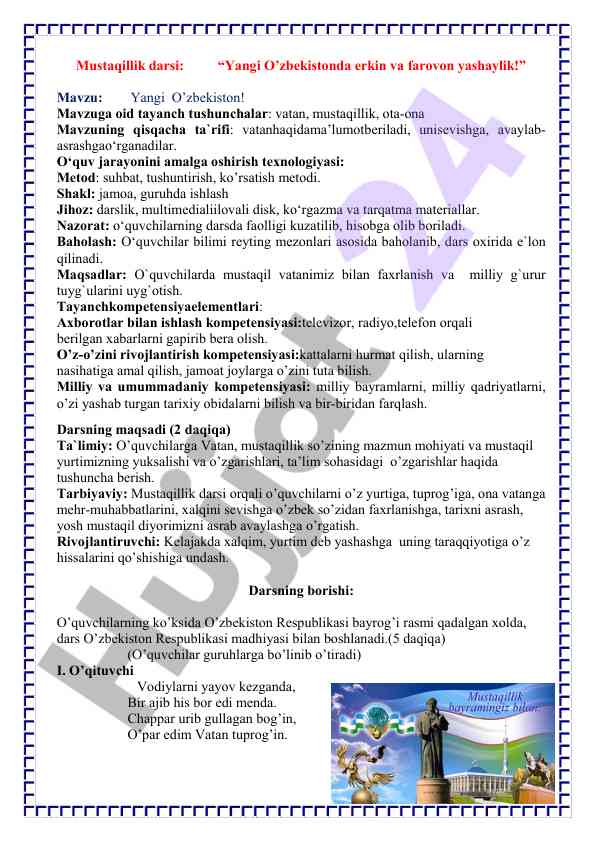 Yangi o’zbekistonda erkin va farovon yashaylik