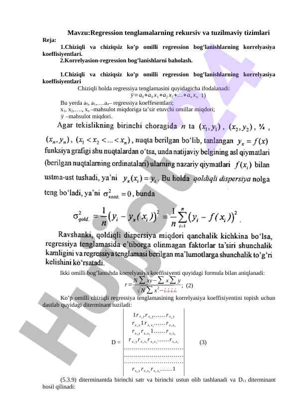 Regression tenglamalari tizimlari