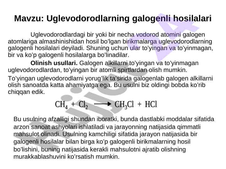 Uglevodorodlarning galogenli hosilalari tahlili