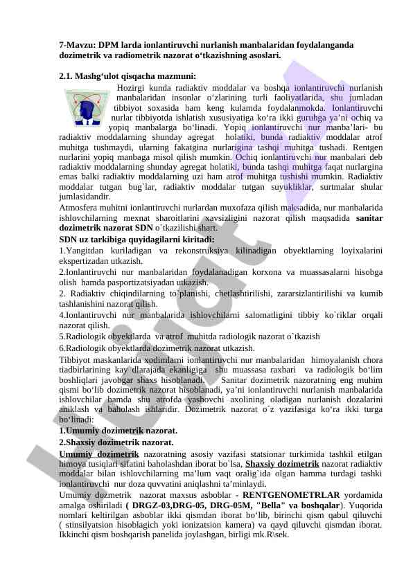 Ionlantiruvchi nurlanish manbalari va nazorat asoslari