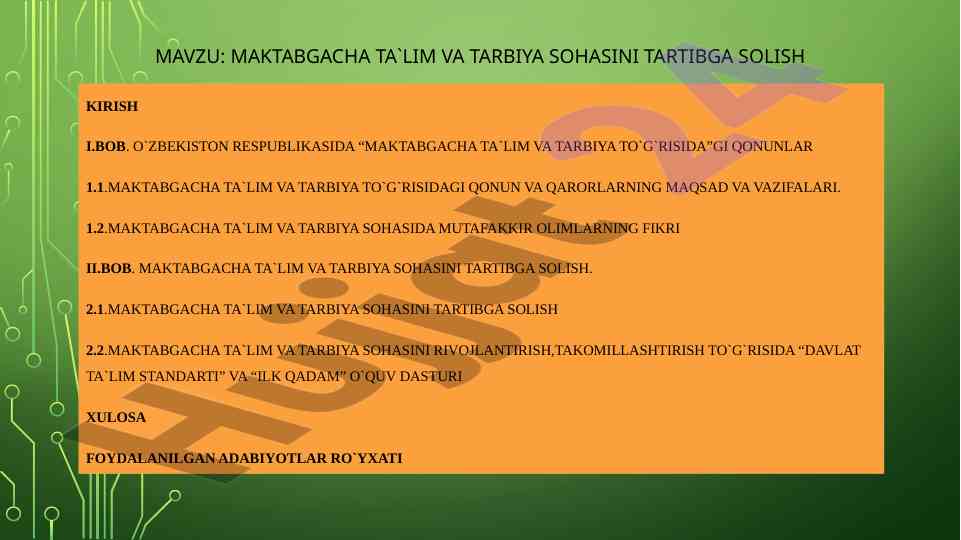 Maktabgacha Ta‘lim Va Tarbiya Sohasini Tartibga Solish