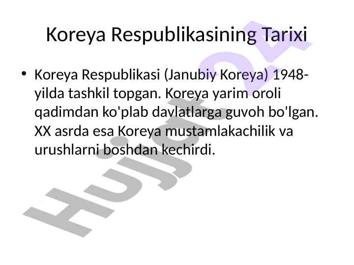 Koreya respublikasining mustaqilligi va tarixi