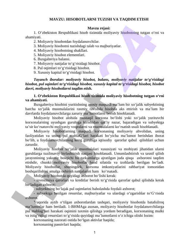 Moliyaviy hisobotlar tuzish va taqdim etish