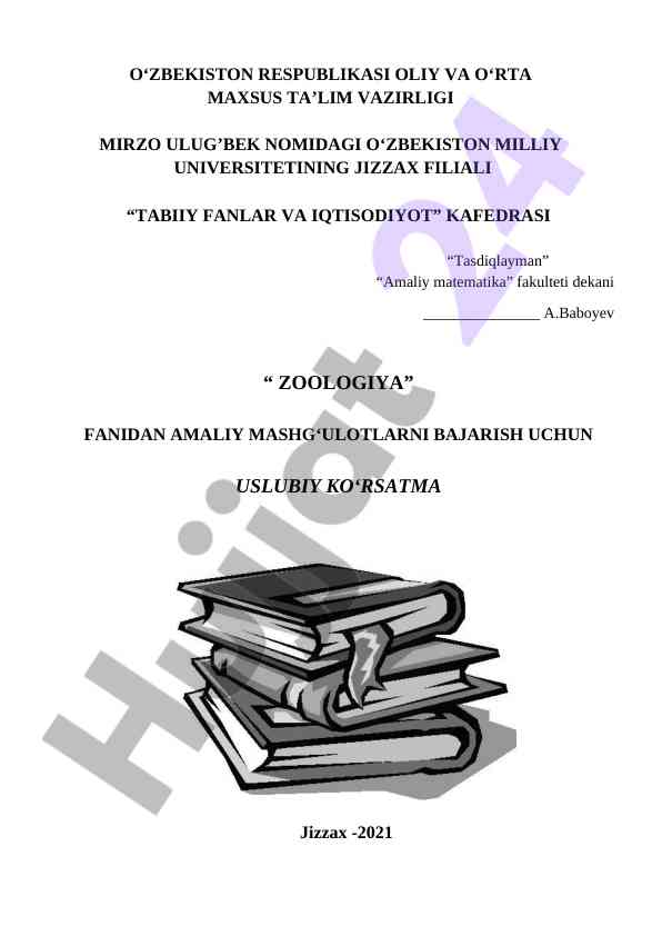 Amaliy zoologiya fanidan uslubiy ko‘rsatma