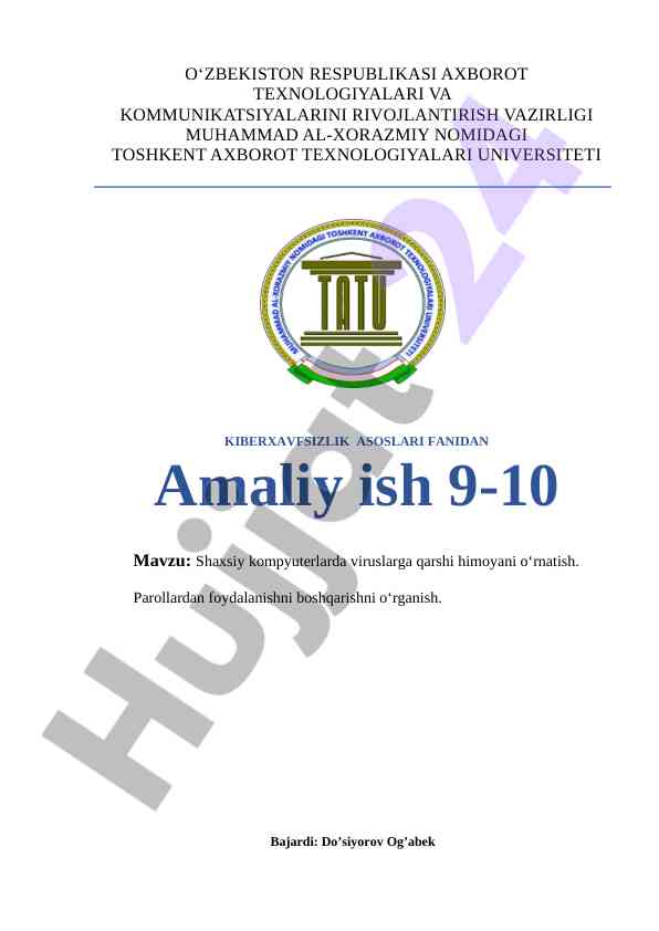 Kiberxavfsizlik asoslari fanidan amaliy ishlar