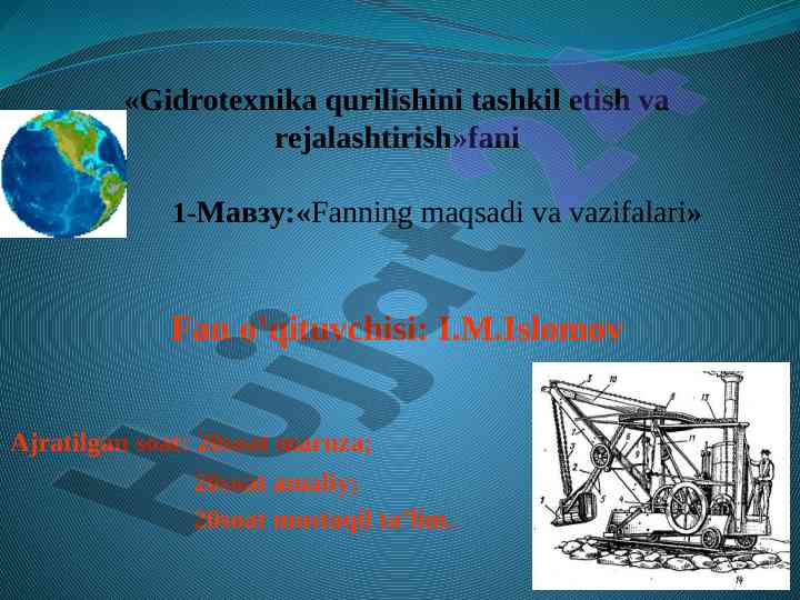 Gidrotexnika qurilishini tashkil etish va rejalashtirish