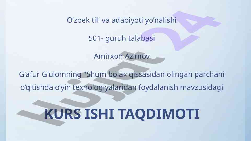 O’yin texnologiyalari bilan o'qitish kurs ishlari taqdimoti