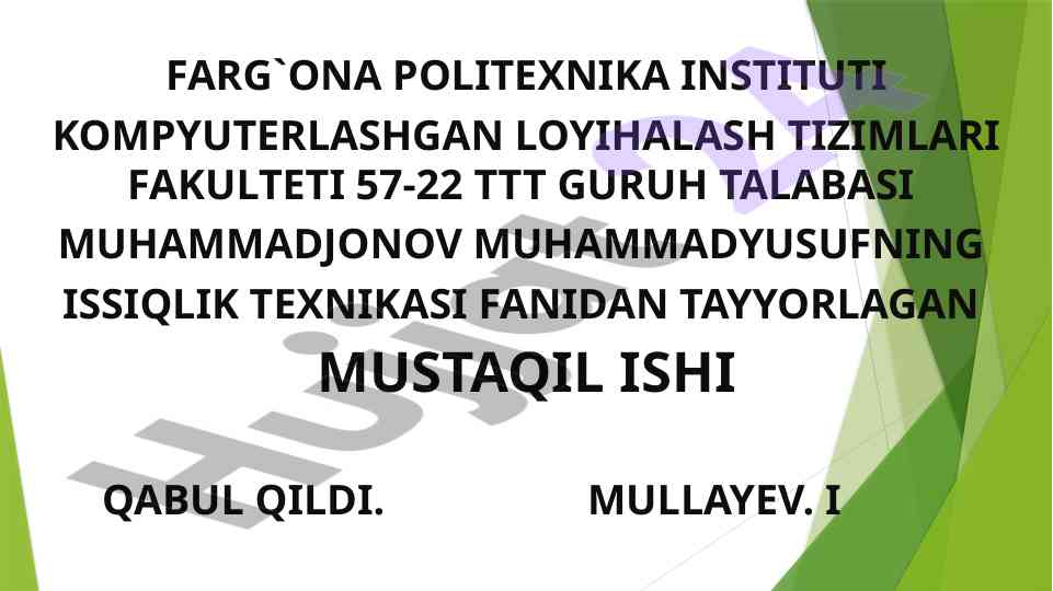 Izaxorik jarayon haqida mustaqil ish