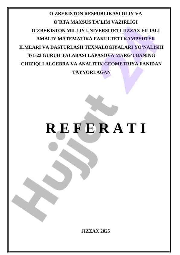 Chiziqli algebra va analitik geometriya referati