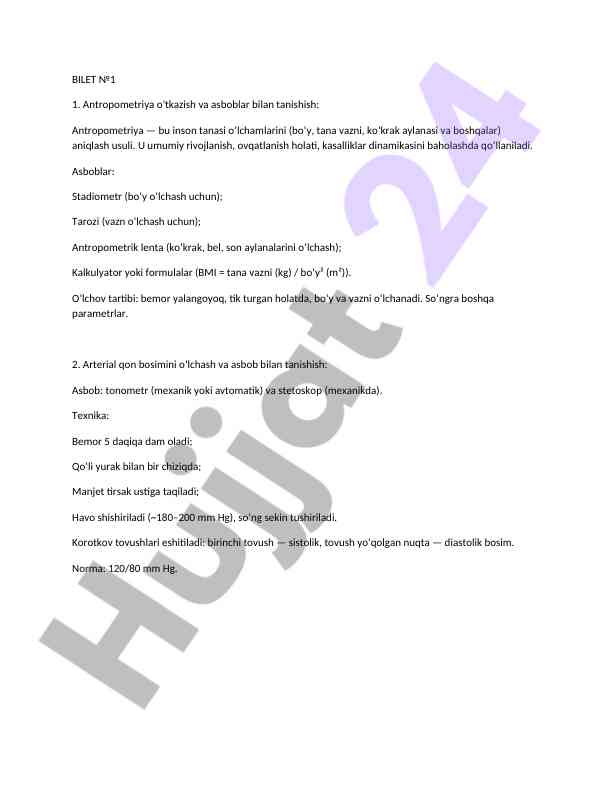 Antropometriya va arterial qon bosimi o‘lchash