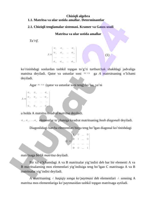 Chiziqli algebra va matritsa amallari