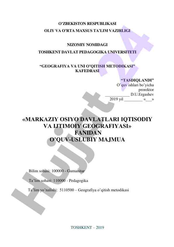 Markaziy osiyo davlatlari iqtisodiy va ijtimoiy geografiyasi