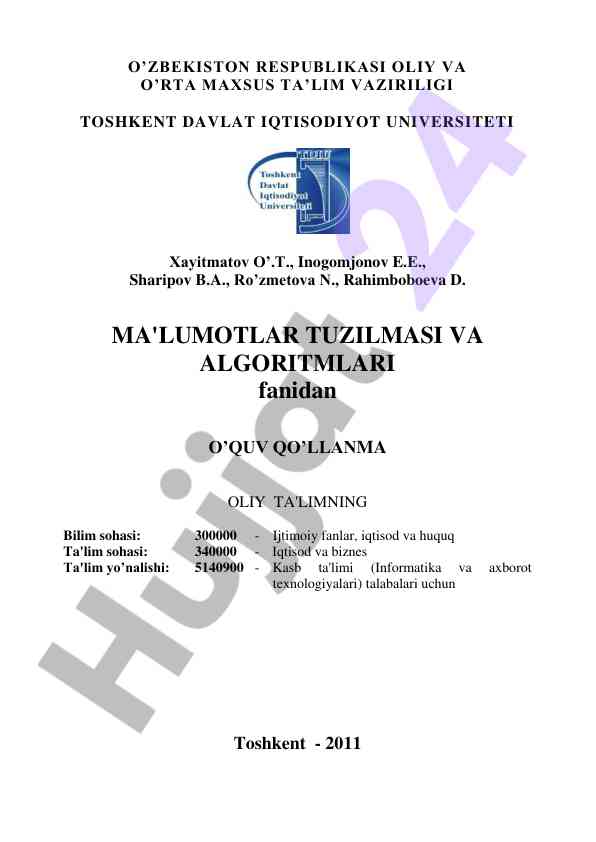Ma'lumotlar tuzilmasi va algoritmlari o‘quv qo‘llanma