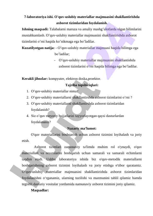 Axborot tizimlari bilan o'quv materiallarini boshqarish