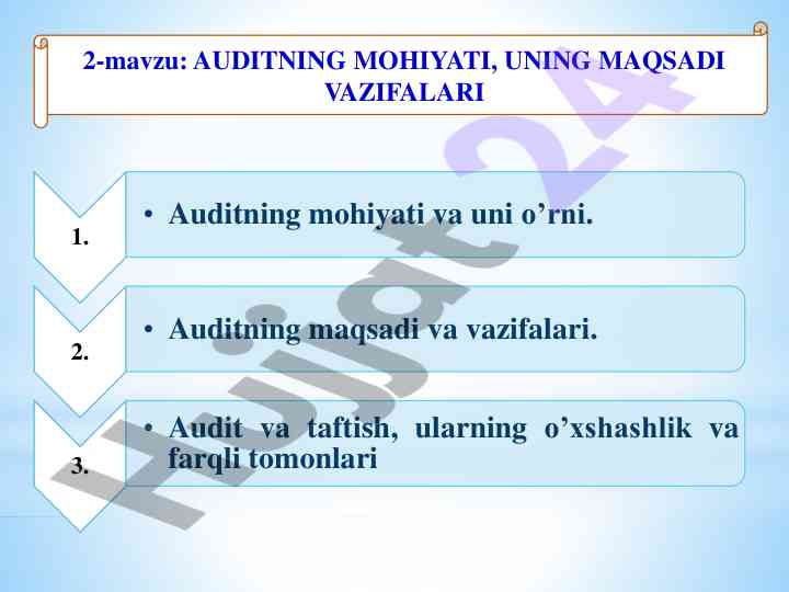 Auditning mohiyati va maqsadlari bo'yicha tahlil