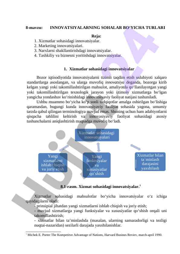 Innovatsiyalar sohasida xizmatlarni taqdim etish
