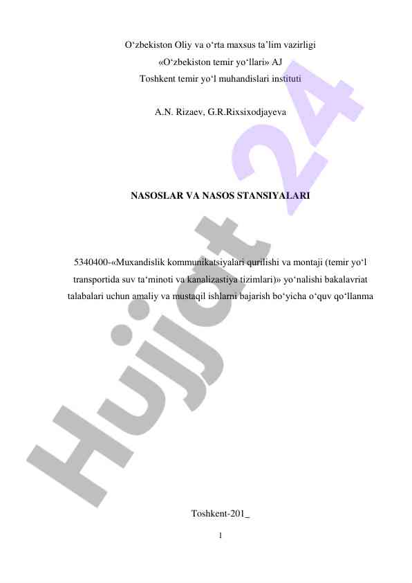 Nasoslar va nasos stansiyalari bo‘yicha o‘quv qo‘llanma