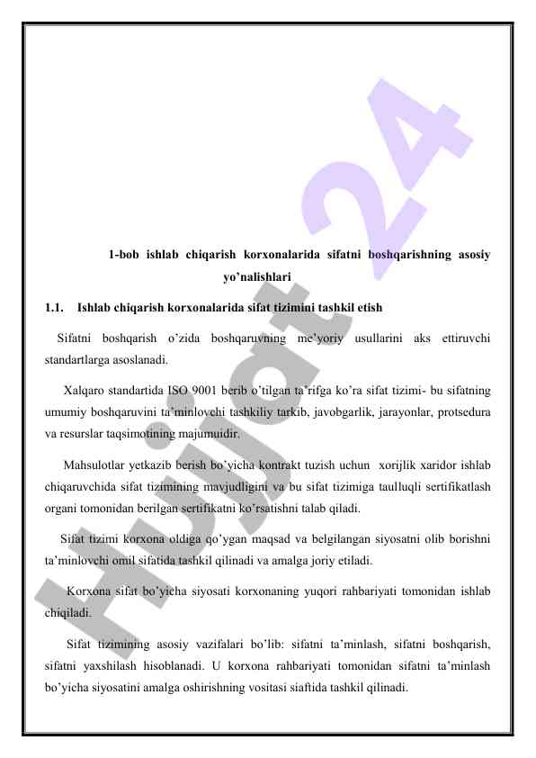 Ishlab chiqarish korxonalarida sifatni boshqarish