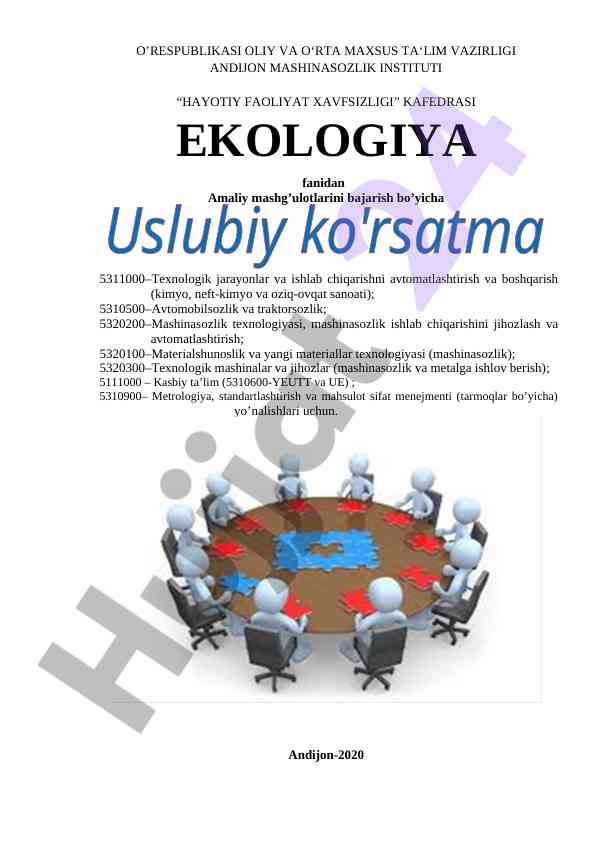 Ekologiya fanidan amaliy mashg'ulotlarni bajarish